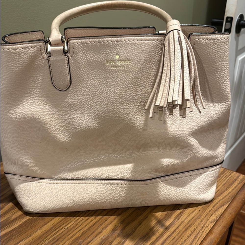 Kate Spade Beige/Light Pink Leather Handbag with Tassel